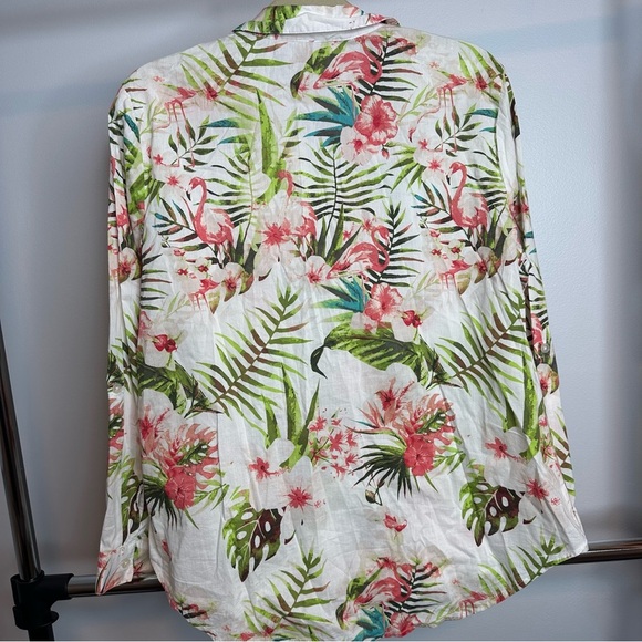 Chicos Sz 1 MEDIUM 6/8 Tropical Beach Flamingo Blouse Shirt Top Summer Cute - Picture 3 of 12